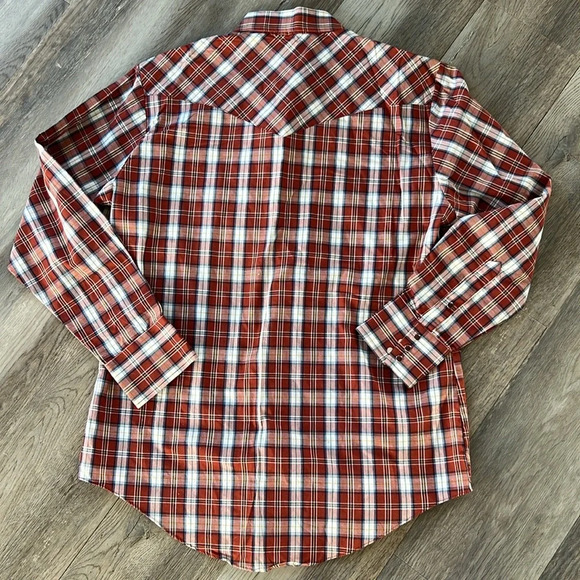 Genuine Roebuck Large Clay Red Plaid Pearl Snap Long Sleeve Shirt - Picture 2 of 7